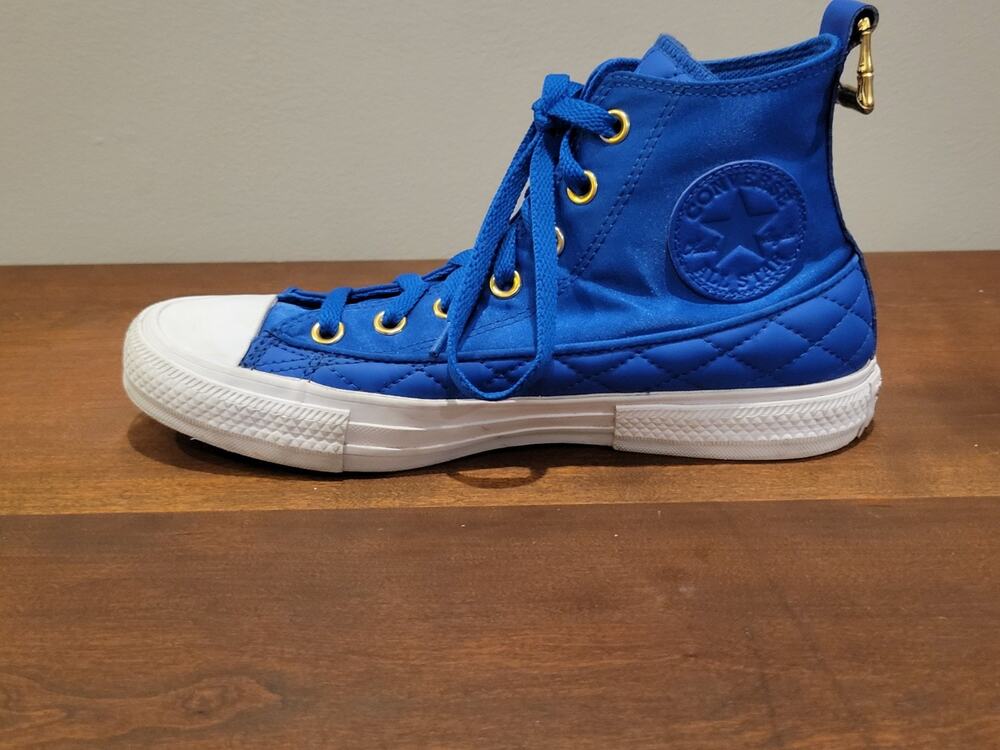 Converse Chuck Taylor Satin High Tops Blue Gold Womens 7.5